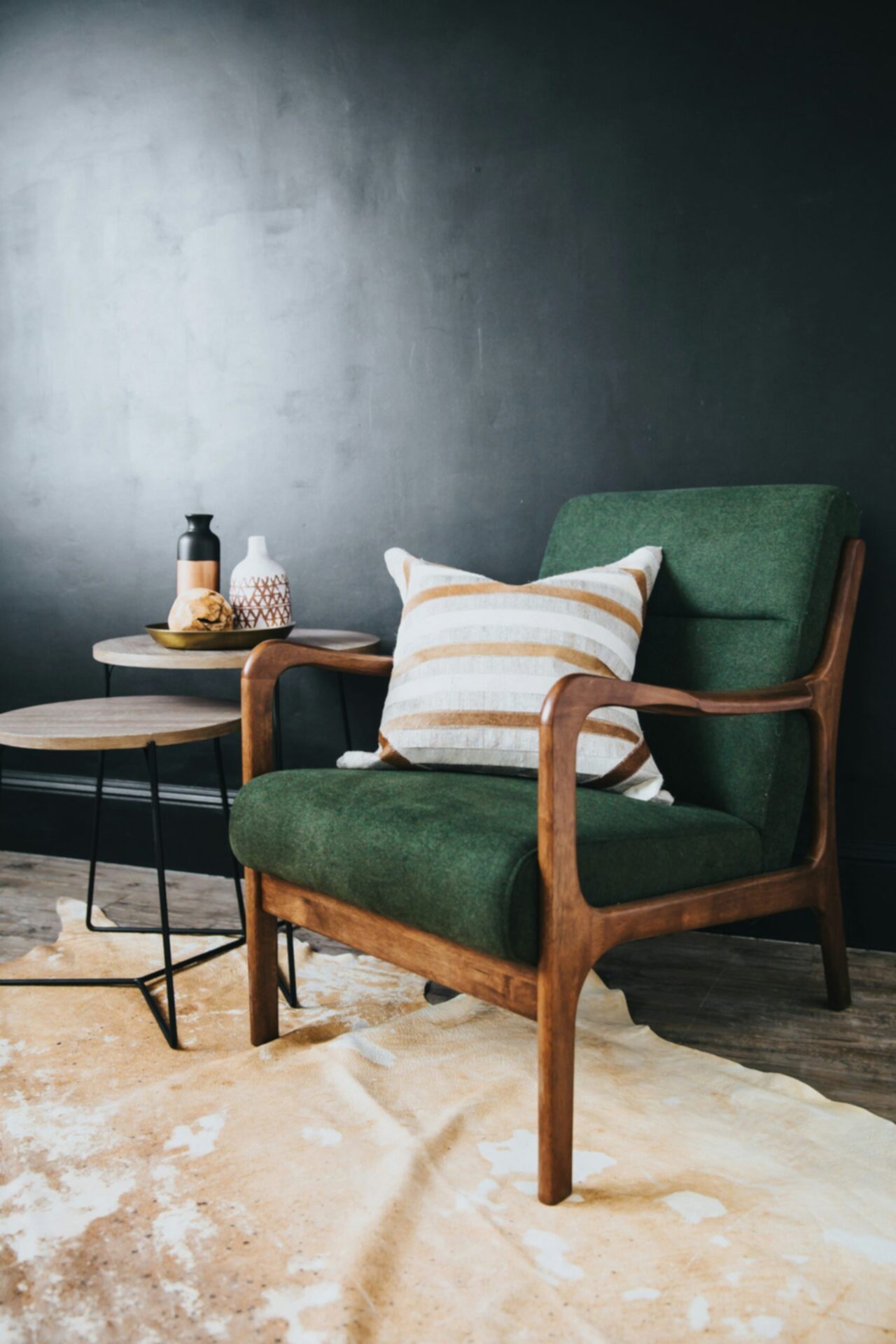 A green chair in a living space